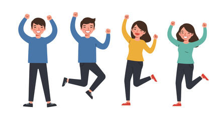 Joyful Team Celebration: Animated Characters Jumping for Joy