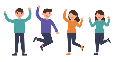 Cheerful People Celebrating Success: Flat Vector Illustration