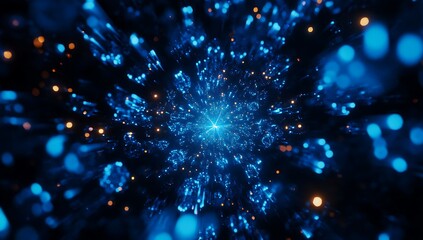 Fototapeta premium Abstract blue and orange light particle burst