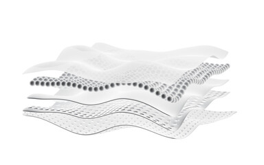 Multiple layers of wave-shaped design for the mattress background, Suite for the presentation of diaper, wet wipes, sanitary pads, mattresses and so on. 3d rendering.