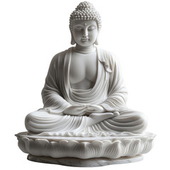 Serene White Marble Buddha Statue Meditating in Lotus Position Illustration