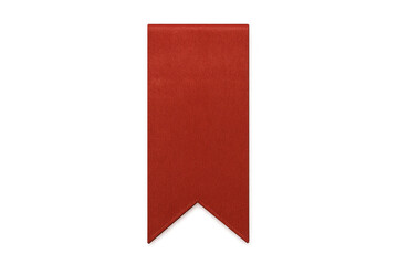 Red fabric ribbon bookmark dangling from book page, marking reading spot against white transparent backdrop