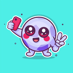 happy soccer ball character mascot taking a selfie with a smartphone isolated cartoon 