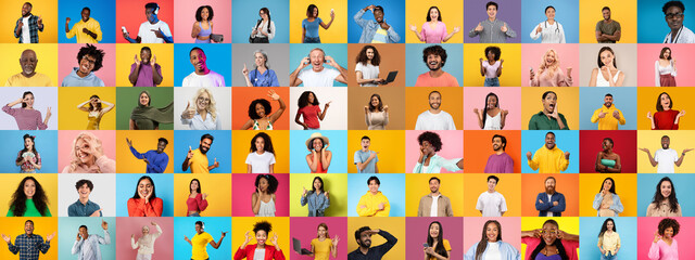 A vibrant collage highlights a diverse group of individuals expressing joy and connection through...
