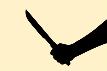 Silhouette of hand holding knife concept. Icon of gesture people grab sharp object. Vector illustration.