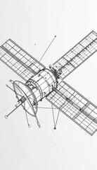 Detailed Sketch of a Communication Satellite in Orbit High Resolution Spacecraft Engineering Drawing