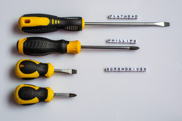 Screw Driver Set on White Background with name