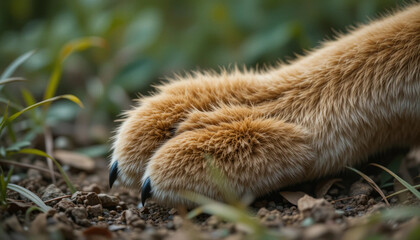 Closeup of Large Cat Paw with Sharp Claws Resting on Ground