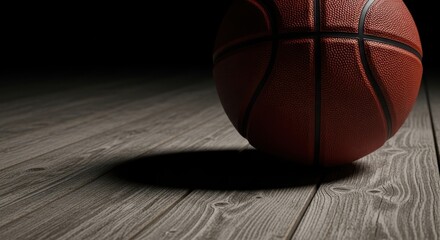 Obraz premium Basketball on wooden floor dramatic studio lighting sport photo