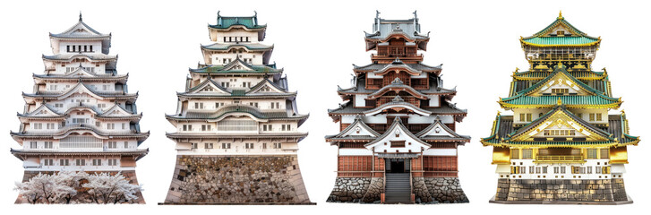 PNG Historic Japanese castles architecture showcase, element set on transparent background
