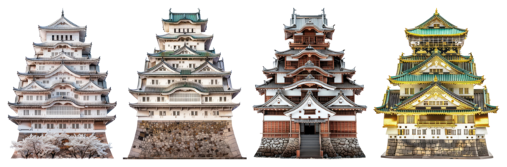 PNG Historic Japanese castles architecture showcase, element set on transparent background