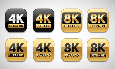 Obraz premium Set of Black and Gold 4K and 8K Ultra HD Vector Icons