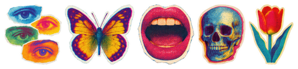 PNG Colorful surreal pop art collage, element set on transparent background