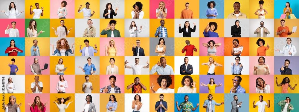 Fototapete a colorful collection showcases diverse individuals expressing joy and connection. each portrait hig