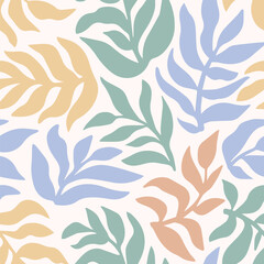 Leaves Seamless Pattern Matisse Pastel Color Vintage Vector Illustration