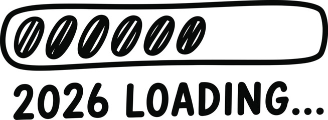 Future year 2026 loading progress bar black and white illustration for web design and technology