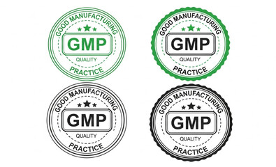 Obraz premium Set of 4 GMP Good Manufacturing Practice Vector Badges for Quality Assurance Certification