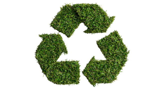 A green grassy circle with a green arrow pointing to the right