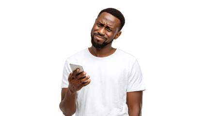 A man with a beard is holding a cell phone in his hand