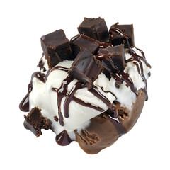 Delicious chocolate ice cream with brownie pieces isolated on transparent background