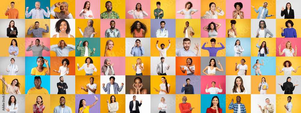 Leinwandbilder a vibrant collection of portraits featuring diverse individuals displaying a range of expressions.