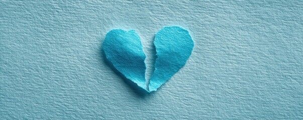 Blue Paper Heart With A Tear Symbolizing Broken Love And Emotions In A Soft Textured Background