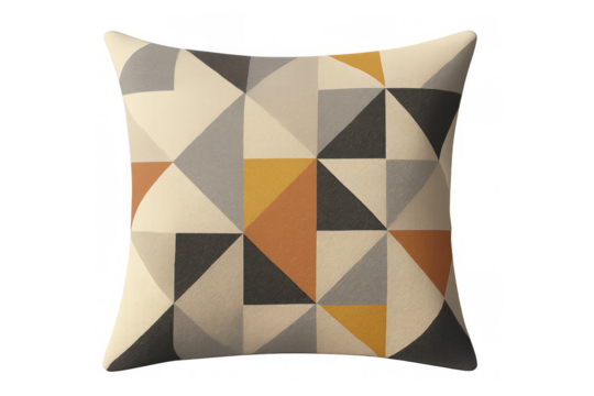 Geometric cushion with soft lines, showcasing warm neutral color palette and contemporary home decor styling