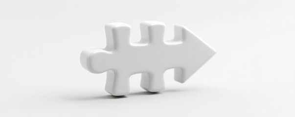 Obraz premium White Puzzle Piece with Arrow Shape Symbolizing Direction and Connection Concept in Minimalist Style