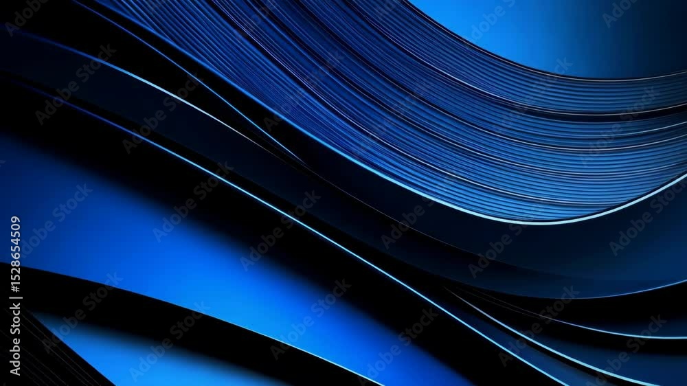 Poster abstract curves in sapphire blue: layered geometric shapes creating a flowing wave design with elega