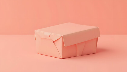 Wrapped peach-colored gift box with ribbon. Ideal for celebrations, presents, special occasions, or holiday promotions. Elegant and simple packaging for various items.

