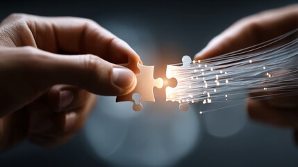 A person holding a puzzle piece and another person holding a piece of wire