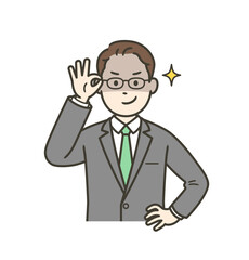 眼鏡を上げて悪巧みしてニヤける若い男性ビジネスマン
