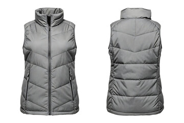 Womens gray puffer vest isolated on a white background png ai generated