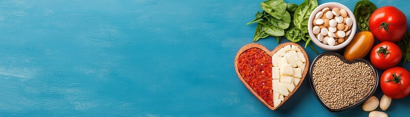 Visual metaphor of food choices with heart sliced into processed and plant-based halves