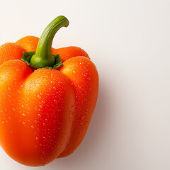 Fresh orange bell pepper with droplets of water, perfect for healthy recipes and vibrant food photography.