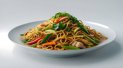 Delicious stir-fried noodles with succulent seafood, vibrant vegetables, and a savory sauce. A flavorful and colorful Asian-inspired dish, perfect for a quick and satisfying meal.
