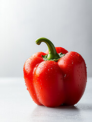 Fresh red bell pepper with water droplets, symbolizing health and vitality in culinary arts and healthy eating.