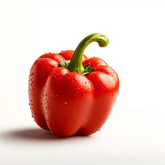 Fresh red bell pepper with water droplets, showcasing its vibrant color and healthy appeal, perfect for recipes.