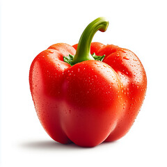 Fresh red bell pepper with water droplets, showcasing its vibrant color and crisp texture, perfect for healthy dishes.