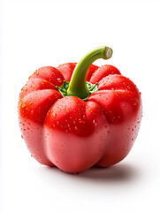 Fresh red bell pepper with water droplets on a bright background, perfect for healthy cooking and vibrant dishes.