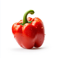 Fresh, vibrant red bell pepper with water droplets, perfect for healthy recipes and colorful meals.