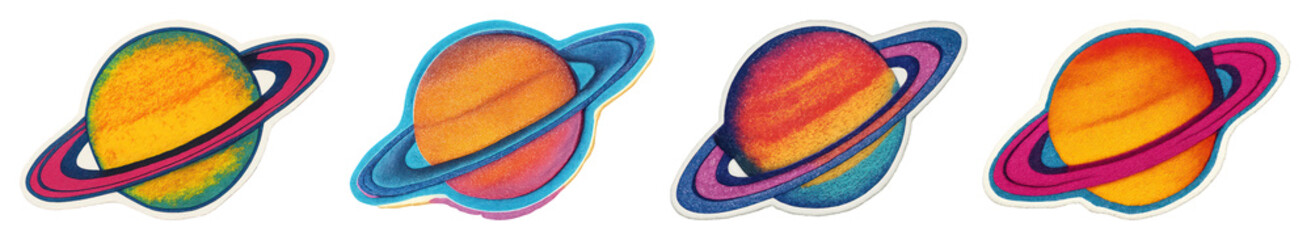 Naklejka na ściany i meble PNG Colorful artistic planet stickers, element set on transparent background