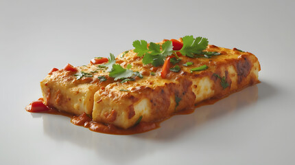 Close-up of delicious paneer tikka masala, a popular Indian dish.  Soft paneer cheese in a rich, creamy tomato-based sauce, garnished with cilantro and red peppers.