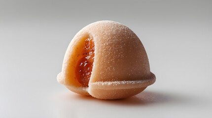 A single, dome-shaped confectionery with a visible apricot jam filling.