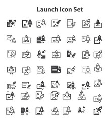  launch project icon sign vector. Launch checklist Line Icon. An open book or booklet icon with a scale symbol overlay. Represents legal information, law, Prepare for Launch icon