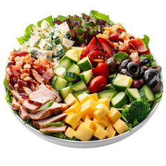Delicious cobb salad with grilled chicken and bacon isolated on transparent background