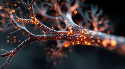 A tree branch with glowing lights on it