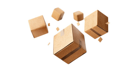 A bunch of cardboard boxes are flying through the air