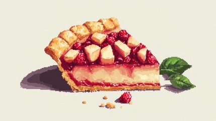 Pixelated slice of berry pie with crust