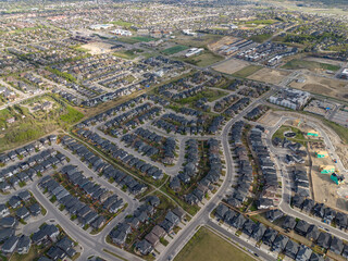 Aerial view of suburban Calgary on a spring day.